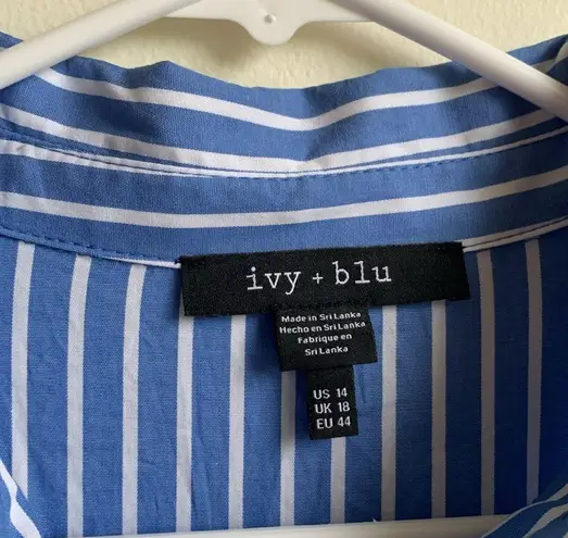 Ivy & Blue Striped Button Front Collared Shirt Dress (Sz 14) Blue & White Cotton