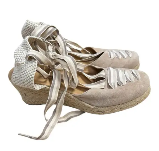 Paseart Espadrille Sandals Suede Cap Toe Ankle Tie Made in Spain Size 9M Suede