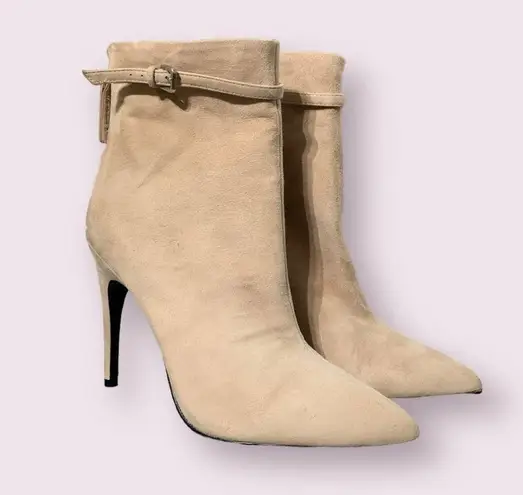 Reiss Ashton Pointed Toe Bootie. Stiletto Heel Suede Ankle Boot Beige