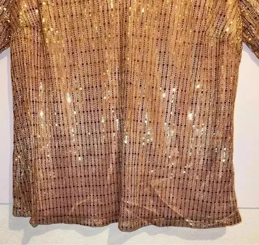 Sara Michelle Womens Sequin Tops 3/4 Sleeve Glitter Sparkly Party Blouse Size 2X Gold