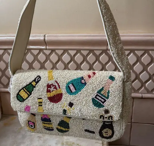 NWT Viral Beaded Champagne Bottles Shoulder Bag White and Multicolor Yellow