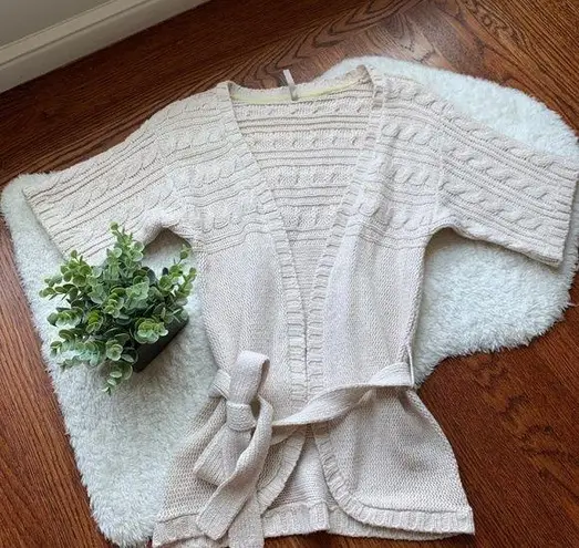 Ivory Cream Cable Knit Short Sleeve Open Cardigan