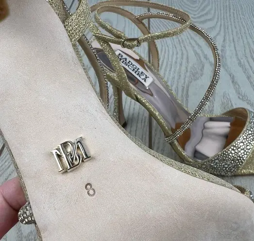 Badgley Mischka Women's Sally Strappy Crystal Heels 8 Platino Gold $235