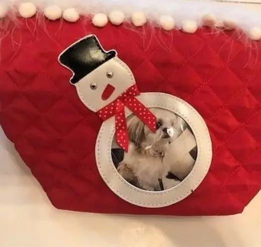 Snowman Quilted Purse White Boa Pet Pic Insert New