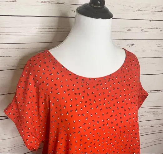 Pleione Red Floral Short Sleeve Round Neck Blouse Size Small