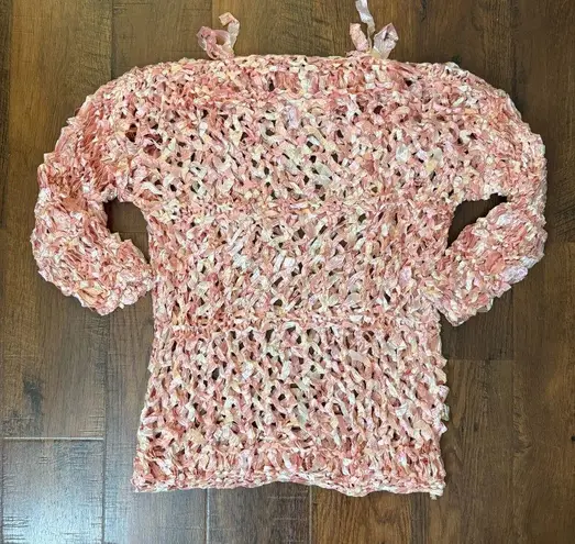 Hand knit with large needles, draped tunic / dress / beach coverup, NWOT White Size M