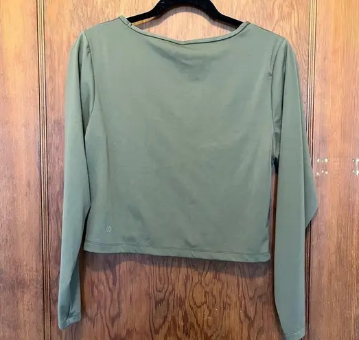 All In Motion Flex Shirred Cropped Long Sleeve Workout Athleisure XL Olive