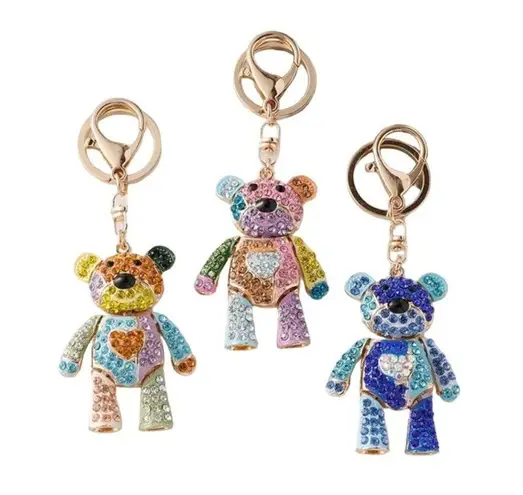 Bear Bag Keychain Bag Charm Key Fob Colorful Rhinestone Pink