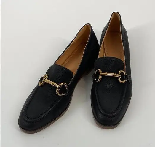 Stylish Black Leather Loafers with Gold Accents Size 6.5