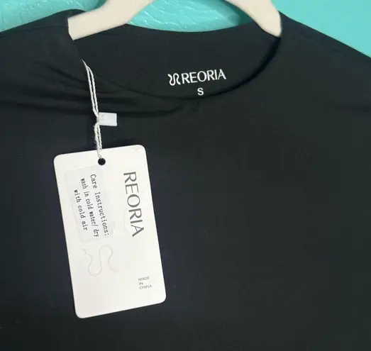 REORIA Women's Trendy Sexy Crew Neck Thumbholes Long Sleeve Sheer Mesh Bodysuit Black