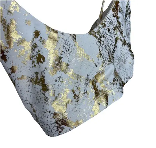 Carbon38 Gold Metallic Animal Snake Skin Print Athletic Leggings and Bra Sz L Size L