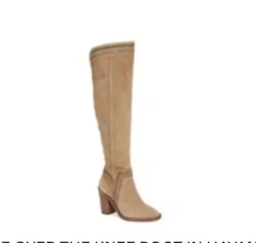 Vince Camuto Leather Suede Madolee Western Over Knee Boots 7 Taupe Tan Cowboy