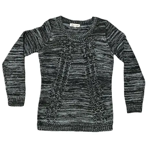 Olive & Oak SMALL Marled Varied Texture Loose Open Knit Panel Crew Neck Sweater