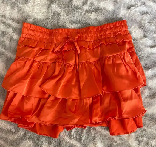 Boutique Orange Tiered Skort Satin