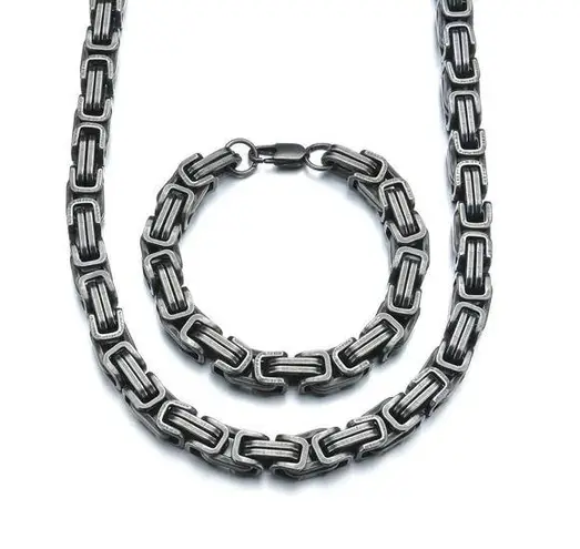 9mm Stainless Steel Vintage Necklace & Bracelet Set