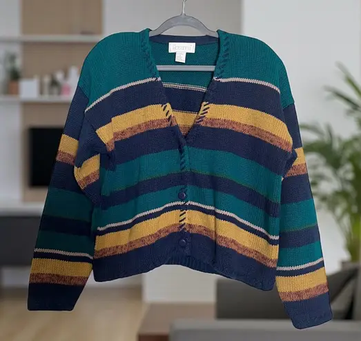 Roseanna Vintage Rosanna Cardigan Sweater. Striped. Ramie/Cotton.
Shoulder Pads. Size L