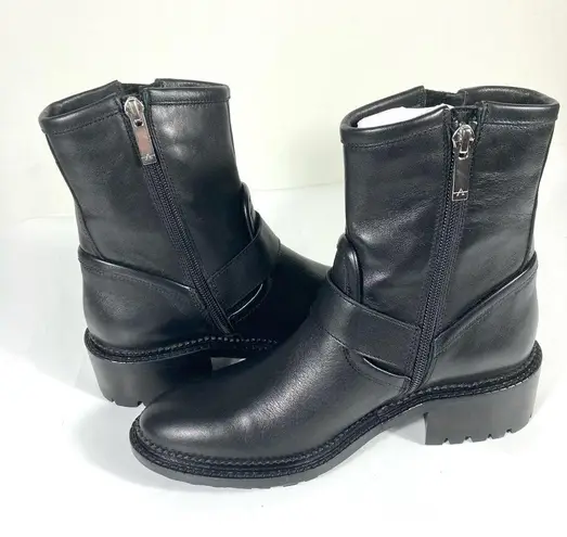 Aquatalia Omayda Water Repellent Leather Moto Bootie Boots Black Size 6 NEW
