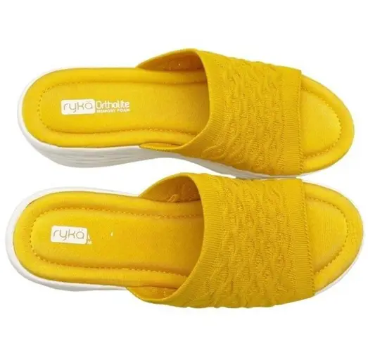 Ryka Nanette Stretch Knit Slide Demi-Wedge Slip-On Sandal Yellow White Size 9.5