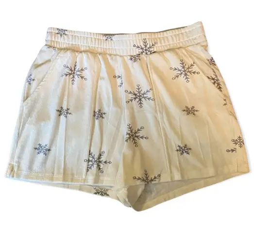 Cozie By Pink Rose White Velour Shorts Snowflake Medium NWOT