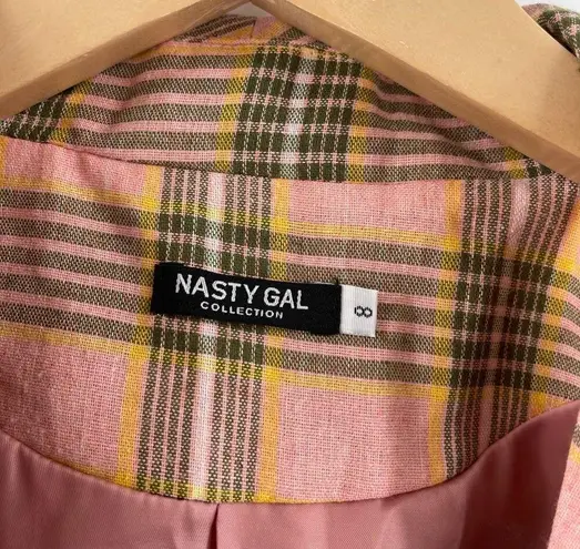 Nasty Gal  Blazer Dress Size 8 Plaid Decisions Menswear Style Pink Yellow Button