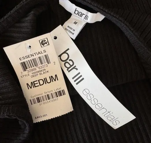 Bar III  Medium Cropped Tank Top Wide Straps Stretch Ribbed Scoop Neck Black New