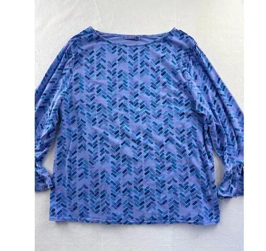 Fresh Produce Women’s Purple & Blue Rectangle Ruffle Cotton Long Sleeve Sz 1X