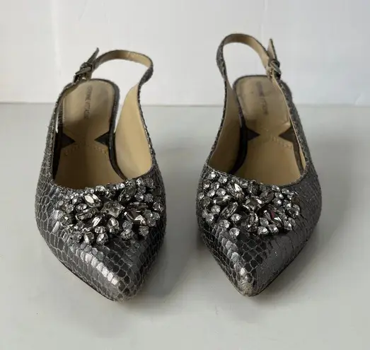 Adrienne Vittadini Surya Slingback Shoes Sz 6M Snake Skin Crystals Pewter Glam