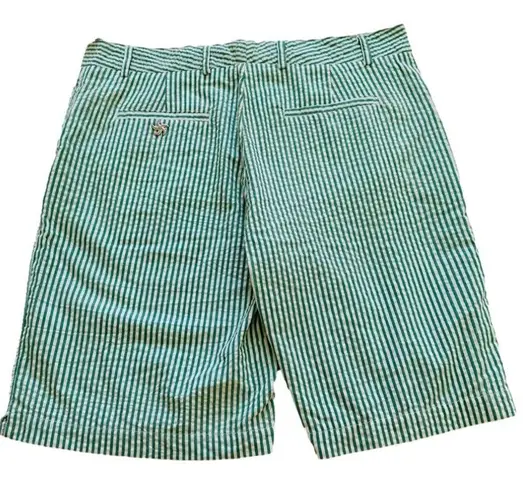 Bermuda Sam Ty  Shorts Green White Stripe Seersucker High Rise Shorts Size 12 NEW