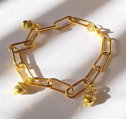 Handmade antique gold tone acorn cute fairy vintage style stainless steel bracelet🍂🐿🍃