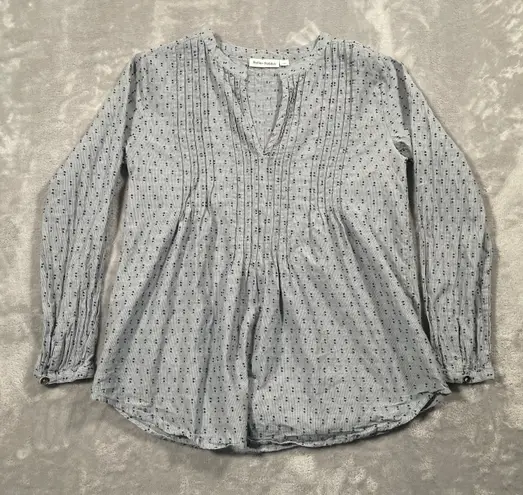 Roller Rabbit Blouse XS Grey Flowy Pintuck Textured Dot Classic Cottage Prairie - Image 1
