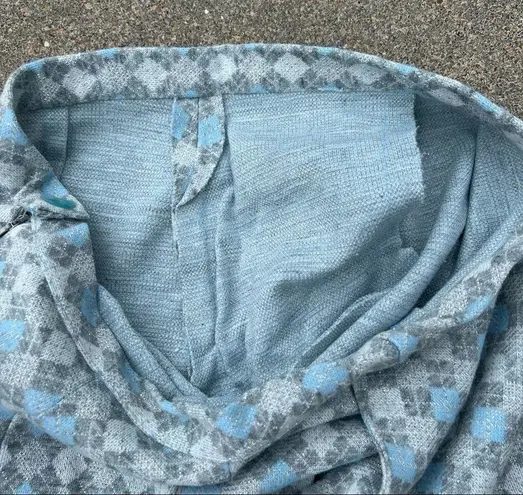 Vintage 60s metallic gray silver and blue argyle print pencil skirt Size M