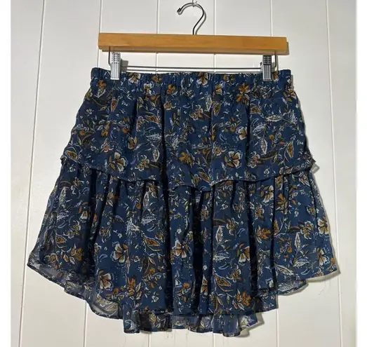 Drew Women's Blue & Brown Floral Skirt · Tiered Ruffle Medium