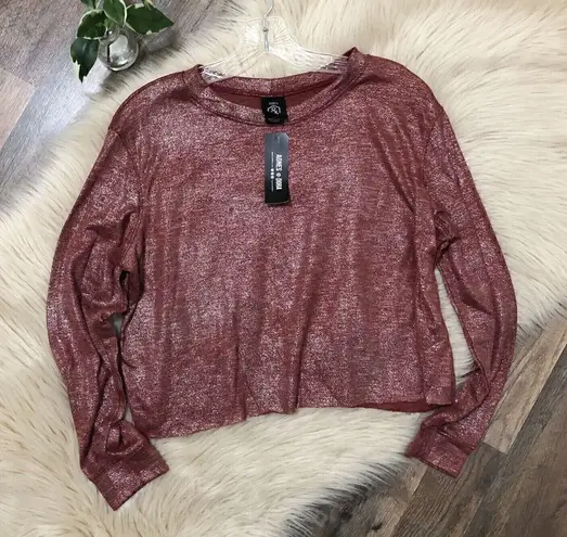 Agnes & Dora Red Shimmer Cropped Long Sleeve Pullover Top Size Large