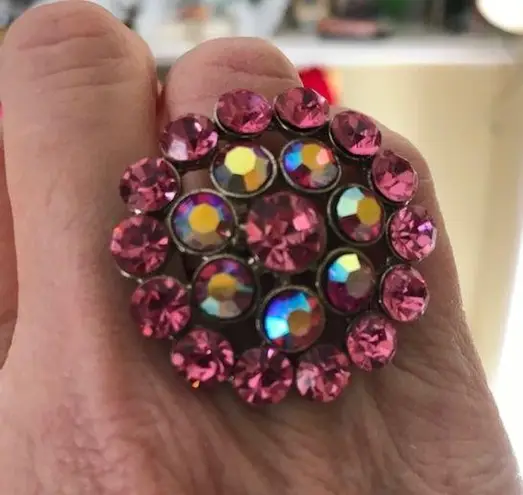 Hot Pink Crystal Ring Adjustable Retro Statement