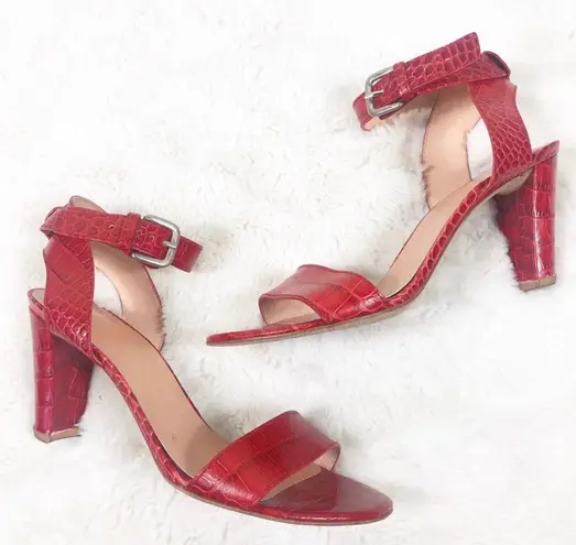 Stuart Weitzman Red Alligator Heeled Sandals - Image 1