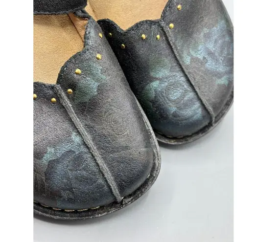 Alegria Shoes 38 Black Leather Rose Floral Mary Jane Clogs Comfort Shoes TUS-553