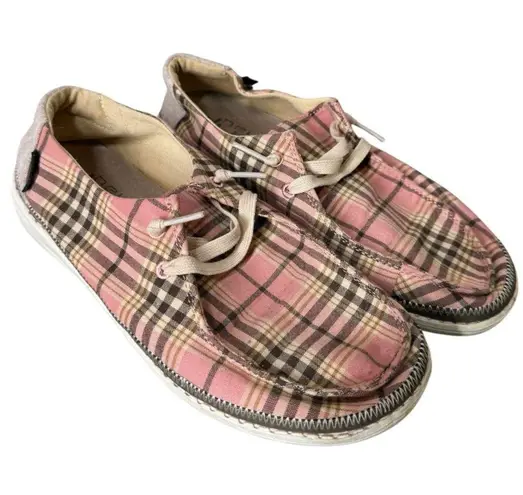 Hey Dude Wendy Plaid Pink Womens Sz 7 Lightweight Grunge Casual Slip On