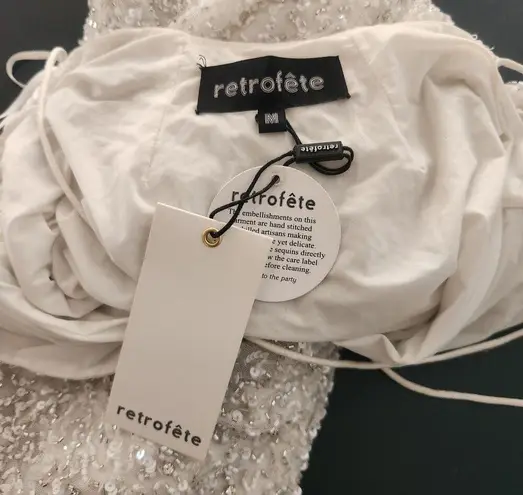 Retrofête Retrofete Frieda Sequin Dress in White Size Medium Sleeveless Midi Cowl Neck NWT