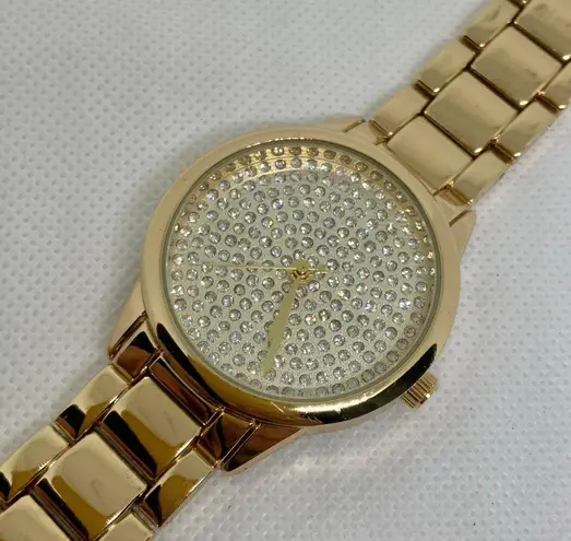 ALDO  gold tone women watch 35mm round quartz analog iced dial 7.5” running - Image 2