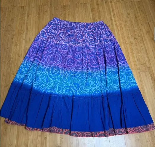 Boho Reversible Maxi Tiered Skirt Womens XL/1X Blue Purple Mandala Gypsy