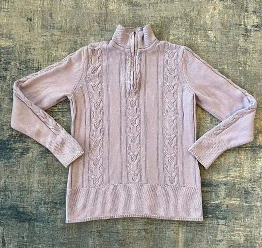 IZOD Lavender High Neck Cable Knit 1/4 Zip Sweater Medium