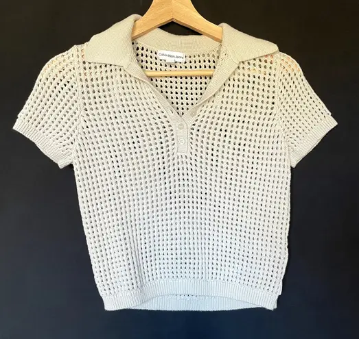 Calvin Klein Jeans sheer knit short sleeved collared vest women's size S preppy