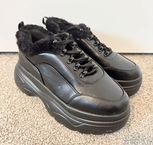 NWOT Koi Fur Trim Chunky Platform Sneakers Dolls Kill Grunge Festival Black US 8