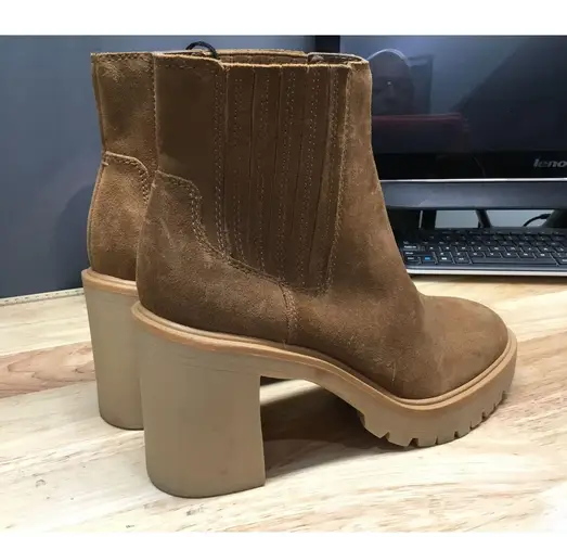 Dolce Vita Caster H2O Boots Womens 10 Brwon Suede Zip Stacked Heel Ankle Boots Brown