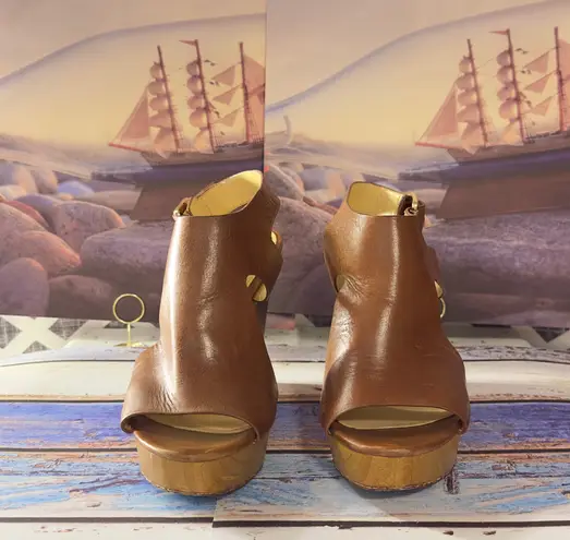 Michael Kors  Leather Brown Wedge Sandals 