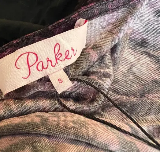 Parker  Wrap Top Purple Black Wrap V-Neck Long Sleeve Self Tie Small