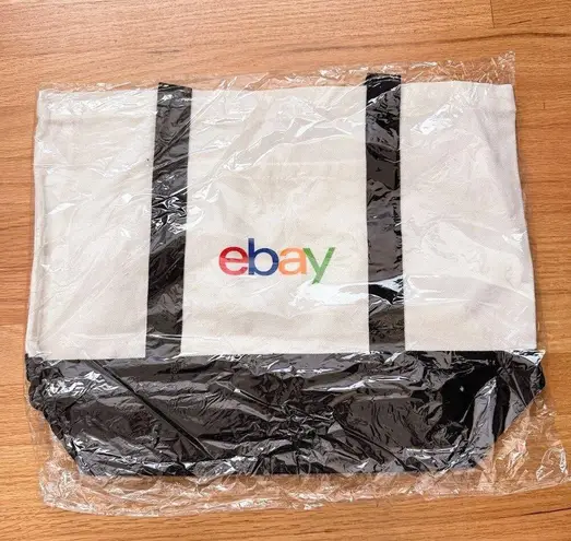 NEW eBay Branded Canvas Tote Bag 17" x 13 1/2" w/ 8" Carry Straps & Front Pocket White