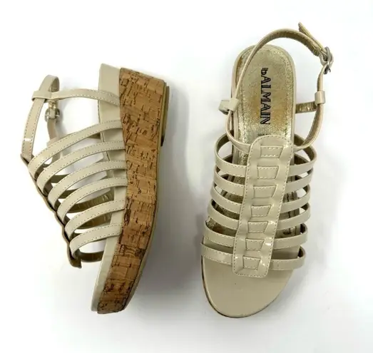 Balmain Ivory Patent Leather Cork Wedge Sandals Sz 7