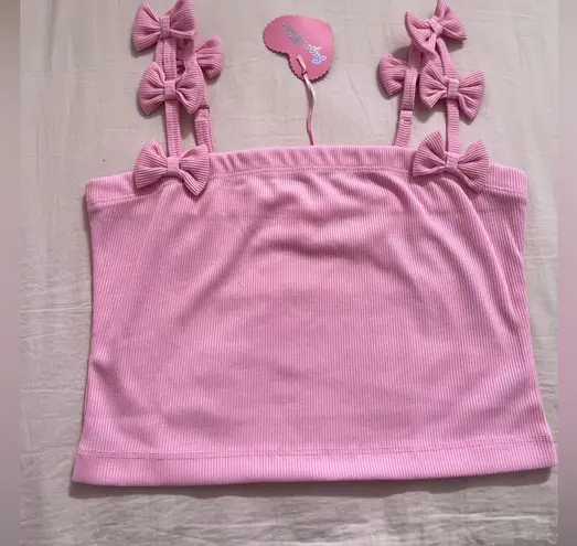 Sugar Thrillz Pink Ribbed Top with Bow Straps Size L - Image 1