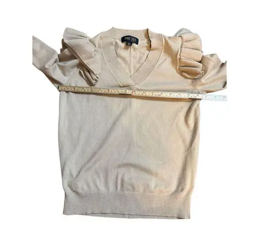 Truth by Republic Women Ruffle Shoulder Knit Sweater Dark Tan V
